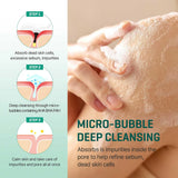 Salicylic Acid Body Wash micro-bubble deep cleansing illustration with step-by-step skin pore clearing.