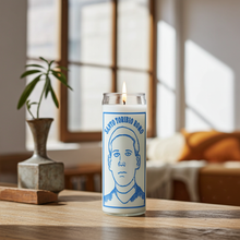 Santo Toribio Romo prayer candle in white glass jar for faith-based prayer and peace rituals.