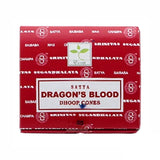 Satya Dragon's Blood Dhoop Cones with sandalwood, patchouli, and amber fragrance.