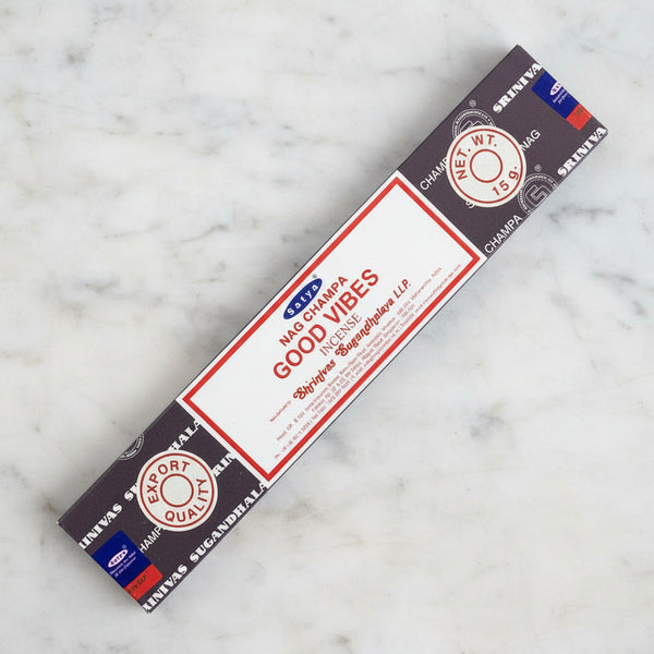 Satya Good Vibes Incense Sticks for mood lifting, relaxation, and daily home fragrance.