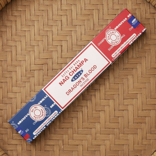 Satya Nag Champa Dragon's Blood Incense Sticks 16 gm combo for ritual, meditation, and spiritual work.