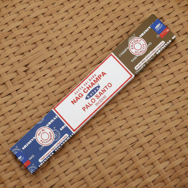 Satya Nag Champa Palo Santo Incense Sticks 16 gm combo for meditation, spiritual cleansing, and daily practice.