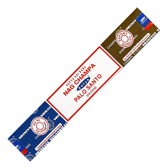 Satya Nag Champa Palo Santo Incense Sticks 16 gm combo for meditation, spiritual cleansing, and daily practice.