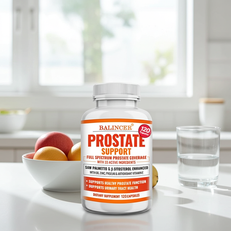 Saw Palmetto Prostate & Hair Growth Support supplement bottle for men's wellness, prostate support, and healthy hair growth.