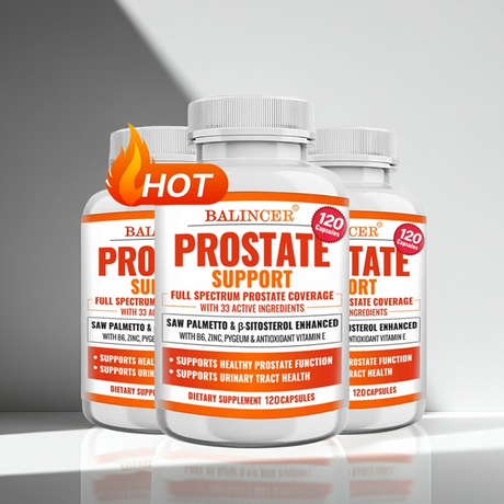 Saw Palmetto Prostate & Hair Growth Support capsules bottle for prostate health, hair growth support, and daily men's care.