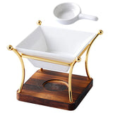 Scented Wax Warmer Aroma Lamp with wood base and iron craft structure for warming fragrance wax and creating a calming environment.