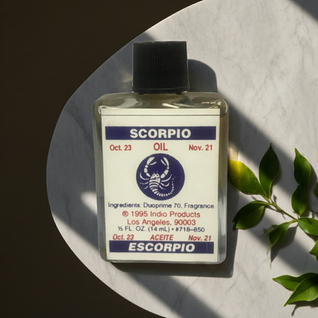 Scorpio Wish Oil ritual oil bottle for candle dressing, anointing, and focused manifestation practice.