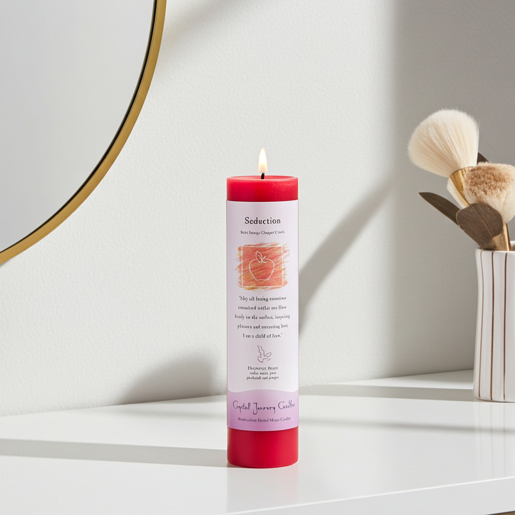 Seduction Reiki Herbal Pillar Candle pillar candle for romance work, energy focus, and ritual candle practice.