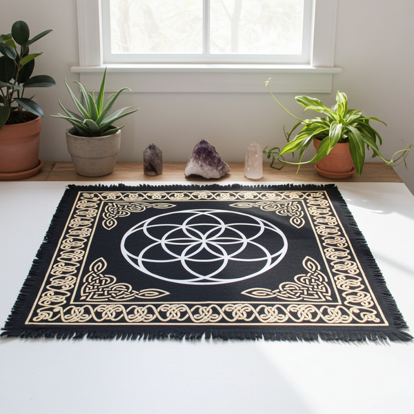 Seed of Life altar cloth fabric altar cover for spiritual rituals, meditation, and sacred space decor.