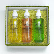 Séfralls Petal Fragrance Body Wash Set with three 225g bottles in a decorative gift box with green and white accents.