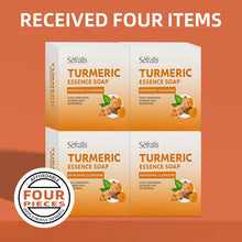 Séfralls Turmeric Handmade Soap Set four-bar contents displayed on orange background.
