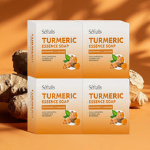 Séfralls Turmeric Handmade Soap Set four boxes on orange background with natural turmeric roots.