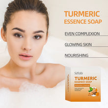 Séfralls Turmeric Handmade Soap Set with woman enjoying bubble bath for natural daily cleansing.