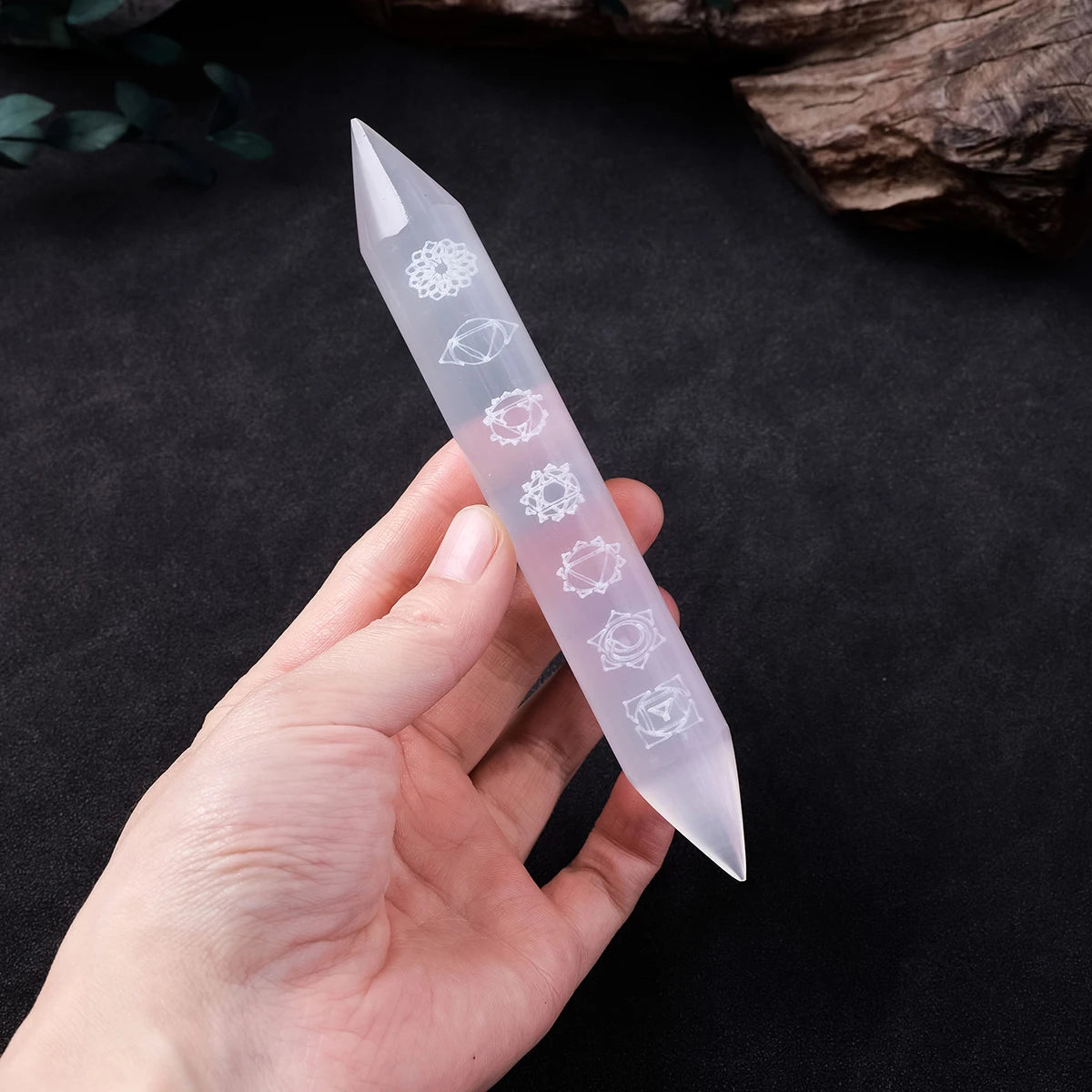 Energy Wand Selenite Crystal Healing Stick crystal stick for meditation, emotional balance, and spiritual healing use.