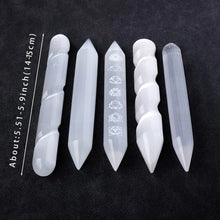 Energy Wand Selenite Crystal Healing Stick high-vibration crystal stick for Crown chakra work and energy healing.