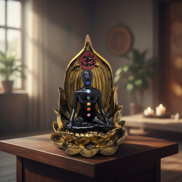Seven Chakra backflow incense burner front view for cascading smoke display, meditation, and home relaxation.