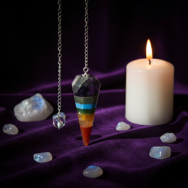 Seven Chakra Gemstone Layers Pendulum crystal divination pendulum for chakra balancing, energy healing, and spiritual guidance.
