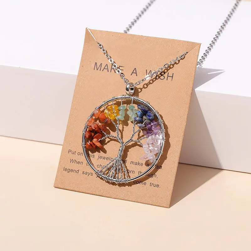 Seven chakra gemstone Tree pendant for yoga practice, energy work, and everyday spiritual wear.