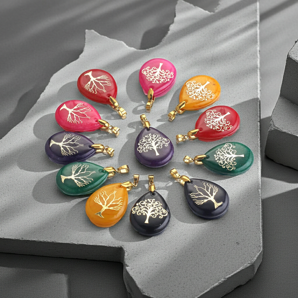 Seven Chakra Tree of Life teardrop pendant necklace for spiritual balance, chakra healing, and everyday wear.