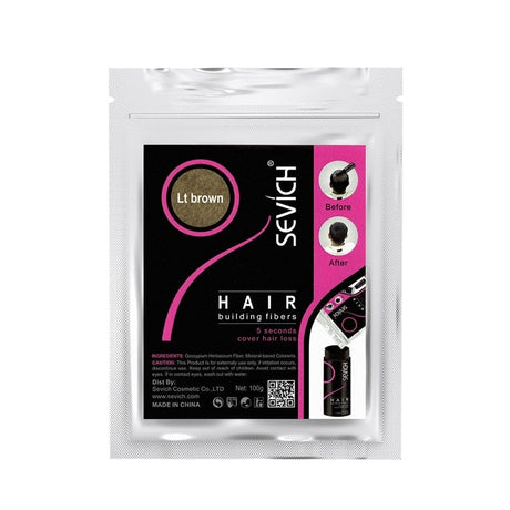 Sevich 100g Hair Fibers Refill shade guide with 10 available colors.