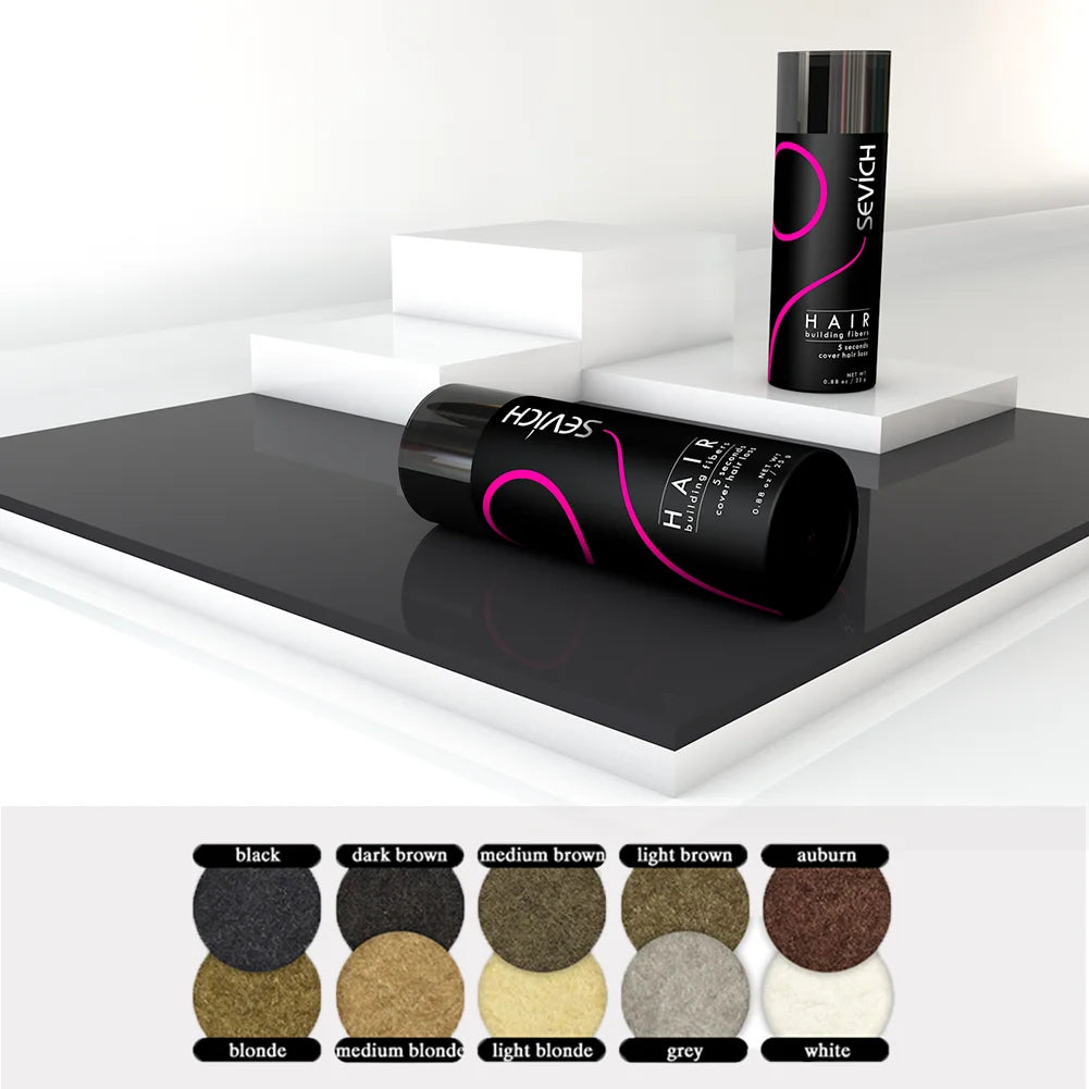 Sevich Hair Building Fiber shaker bottle for making hair appear thicker and covering visible scalp areas.