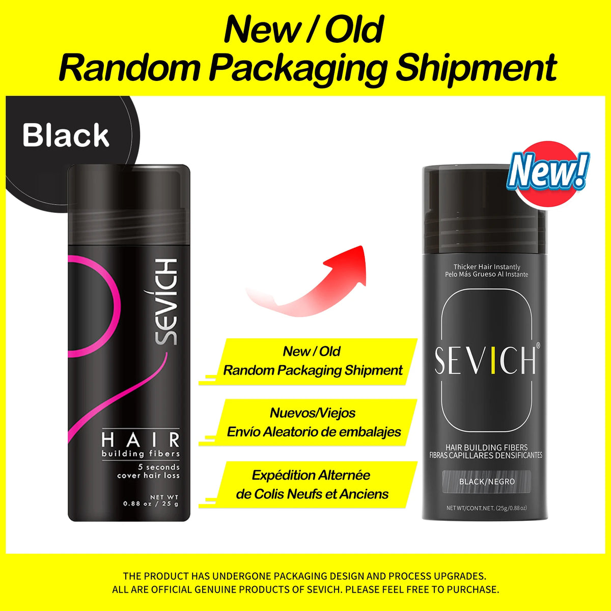 Sevich hair density fibers bottle for improving thinning hairlines and supporting a fuller hair appearance.