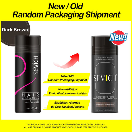 Sevich hair volume fibers bottle for supporting thin hair styling and giving a thicker-looking finish.