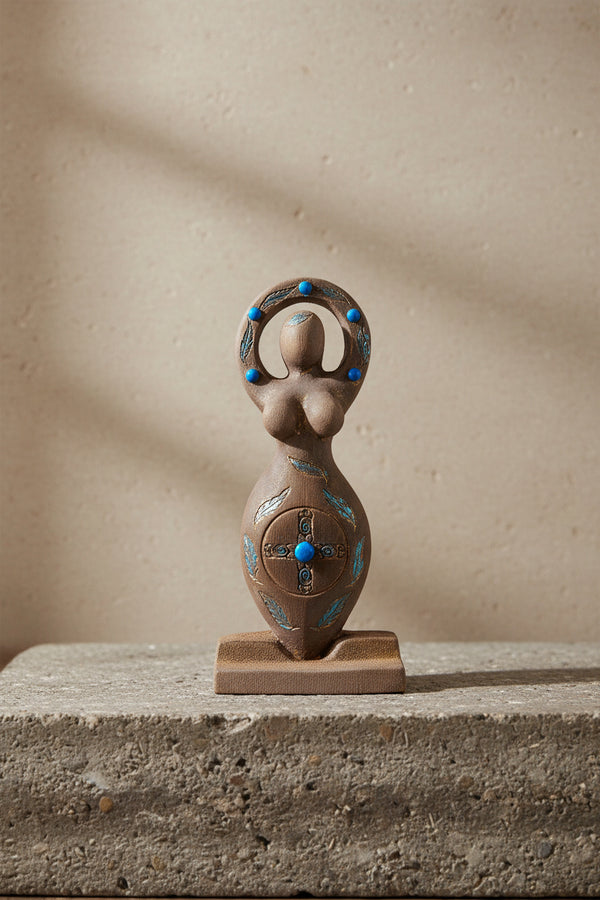 Shaman Goddess figurine resin statue for spiritual altar decor, meditation spaces, and sacred room styling.