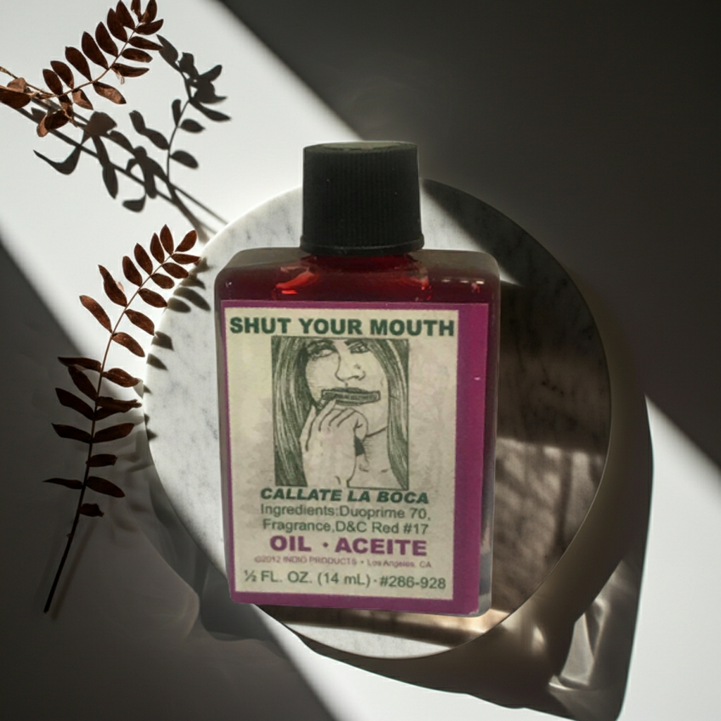 Shut Your Mouth Wish Oil ritual oil bottle for stopping rumors, calming harmful talk, and spiritual practice.