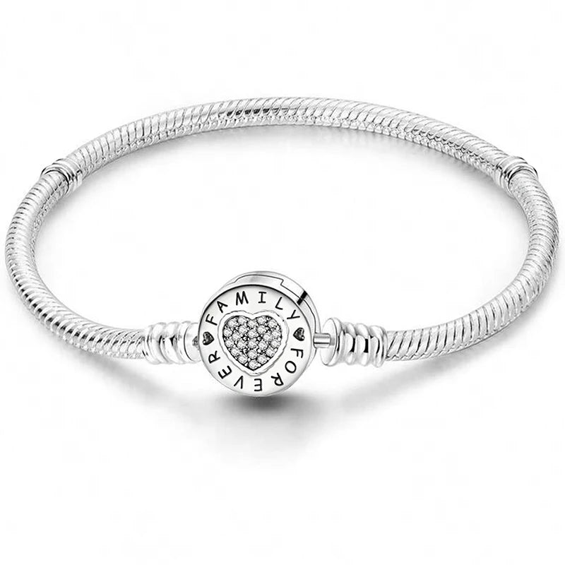 Silver Zircon Heart Love Bracelet Charm bracelet bead for personalized jewelry looks, romantic occasions, and charm collection use.