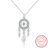 Silver Dreamcatcher Feather Pendant necklace for everyday wear, boho fashion styling, and gift giving.