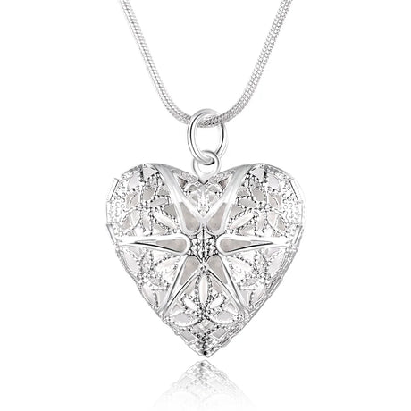 Silver heart locket photo pendant necklace for preserving a loved one’s image and special occasion wear.