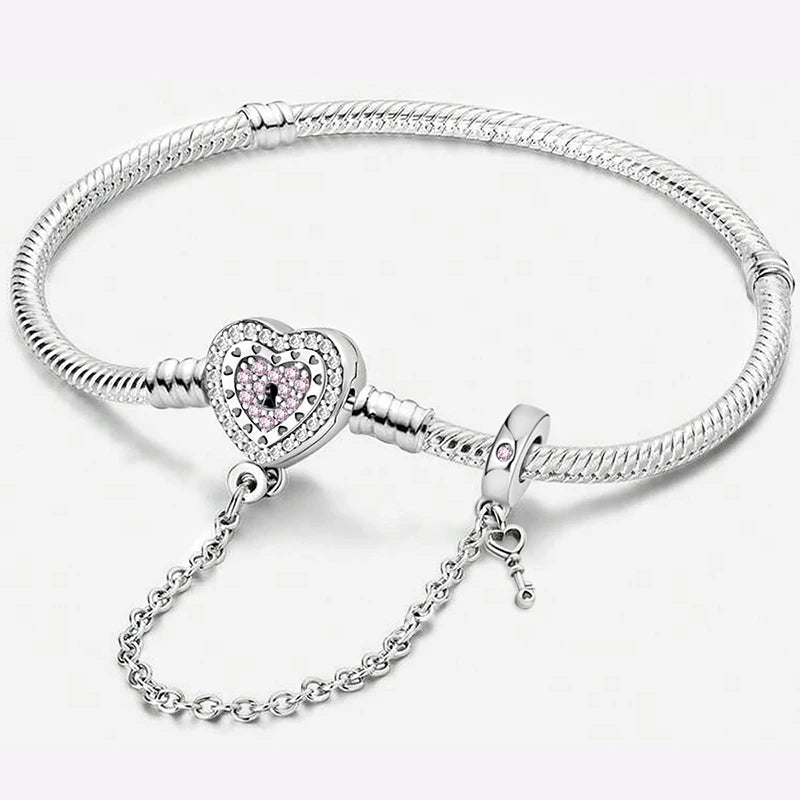 Silver Zircon Heart Love Bracelet Charm bracelet charm for romantic jewelry styling, gift giving, and everyday accessory wear.