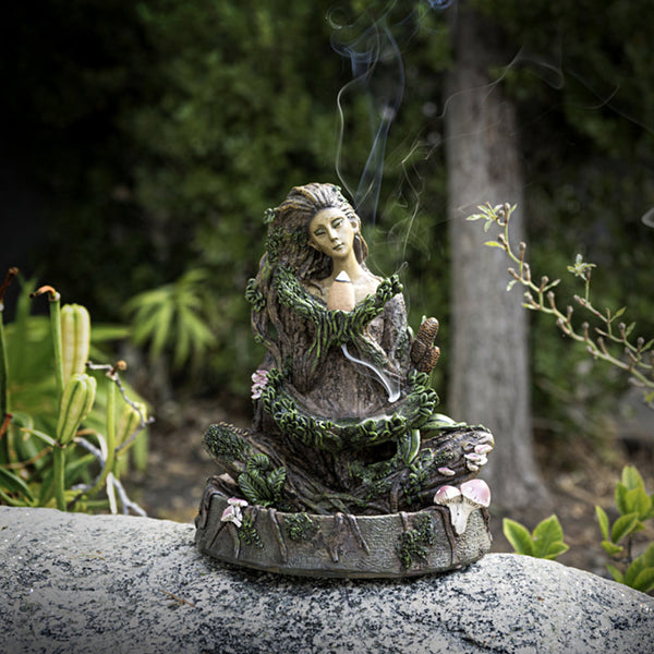 Sitting Forest ENT backflow incense burner ceramic holder for incense cone burning, smoke waterfall display, and meditation decor.