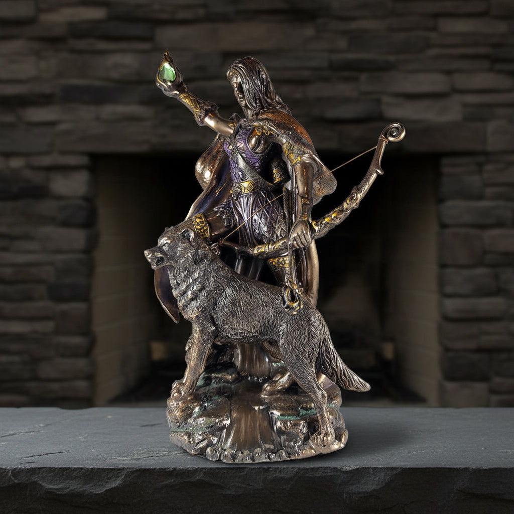 Skadi Norse Goddess of Winter altar statue for pagan worship, ritual spaces, and spiritual decoration.