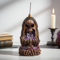 Skull and Crystal Cave Backflow Burner incense holder for creating a calming atmosphere, smoke waterfall display, and home meditation use.