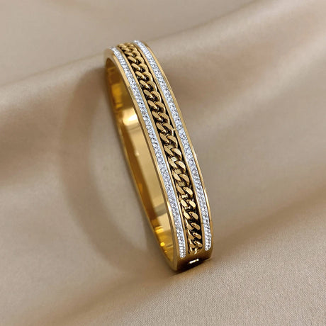 Slavena Luxe polished stainless steel cuff bracelet for modern accessory wear, smart casual outfits, and unisex fashion use.