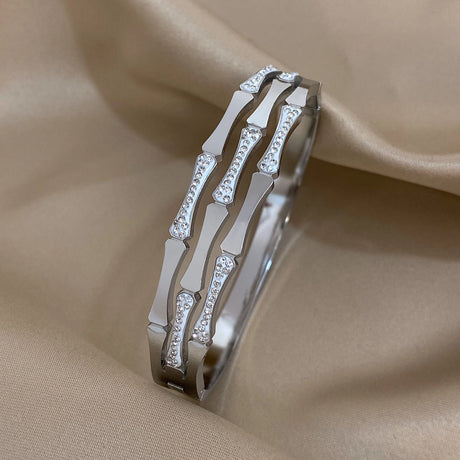 Slavena Luxe unisex stainless steel metal cuff bracelet for everyday accessorizing, modern outfit styling, and casual wear.