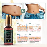 Slimming Cellulite Oil with Grape Seed & Red Pepper bottle with before and after body contouring results.