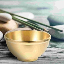 Golden copper offering bowl for altar offerings, incense presentation, and sacred ritual use.
