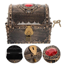 Small Pirate Treasure Box vintage-style chest with lock and key for hiding small valuables, collectibles, and pirate cosplay accessories.