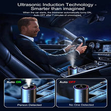 Smart auto air freshener with LED projector light for scenting the cabin and adding decorative lighting during daily driving.