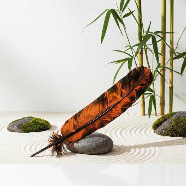 Smokey orange feather 10-12 inch craft feather for floral arrangements, costume design, and decorative projects.