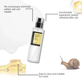 Snail 96 Essence serum bottle for fading the appearance of fine lines, nourishing skin, and hydrating the face.