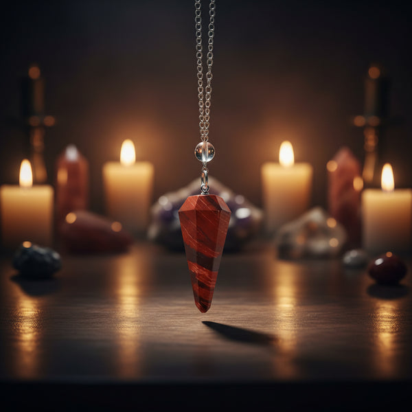 Snakeskin agate 6-sided faceted pendulum on a 9-inch chain for dowsing