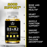 SNGHWE D3 K2 vitamin capsules bottle for daily wellness, calcium metabolism support, and bone maintenance.