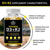 SNGHWE daily Vitamin D3 K2 capsules bottle for nutritional support, bone health, and regular supplement use.