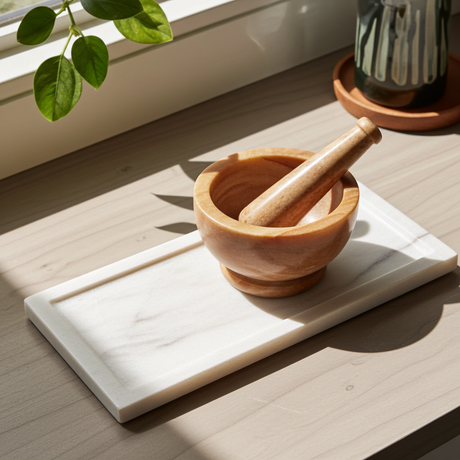 Soapstone Mortar & Pestle 4-inch stone bowl and pestle set for grinding herbs, spices, and seasonings in everyday kitchen use.