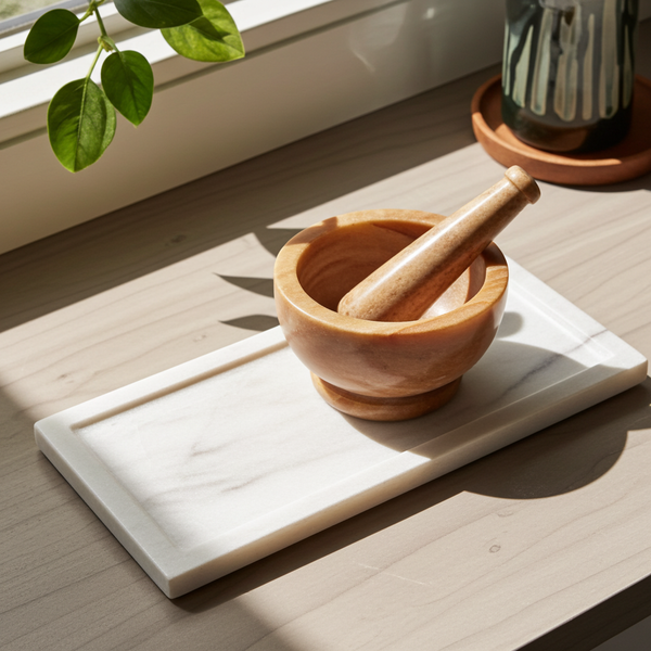 Soapstone Mortar & Pestle 4-inch stone bowl and pestle set for grinding herbs, spices, and seasonings in everyday kitchen use.