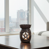 Natural Soapstone Pentacle Aroma Lamp soapstone oil burner for essential oil diffusion, aromatherapy, and calming home use.